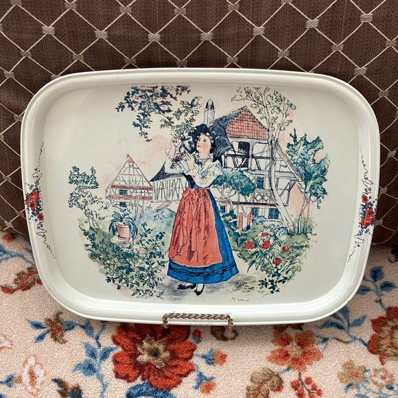 VINTAGE MASSILLY FRANCE OBERNAI SARREGUEMINES M LARRY METAL TRAY 12x9.5 - Picture 13 of 16